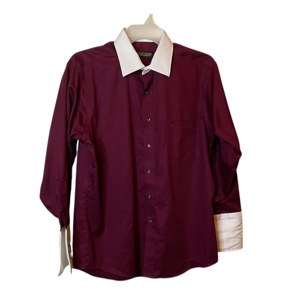 Donald J. Trump White Collar Dress Shirt Men's 17 32/33 Red French Cuffs